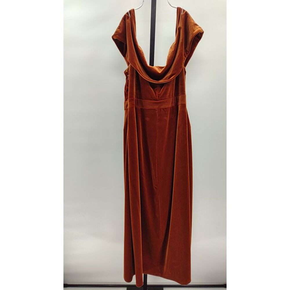 Lulu's Off-Shoulder Rust Velvet Midi Dress - Picture 3 of 3
